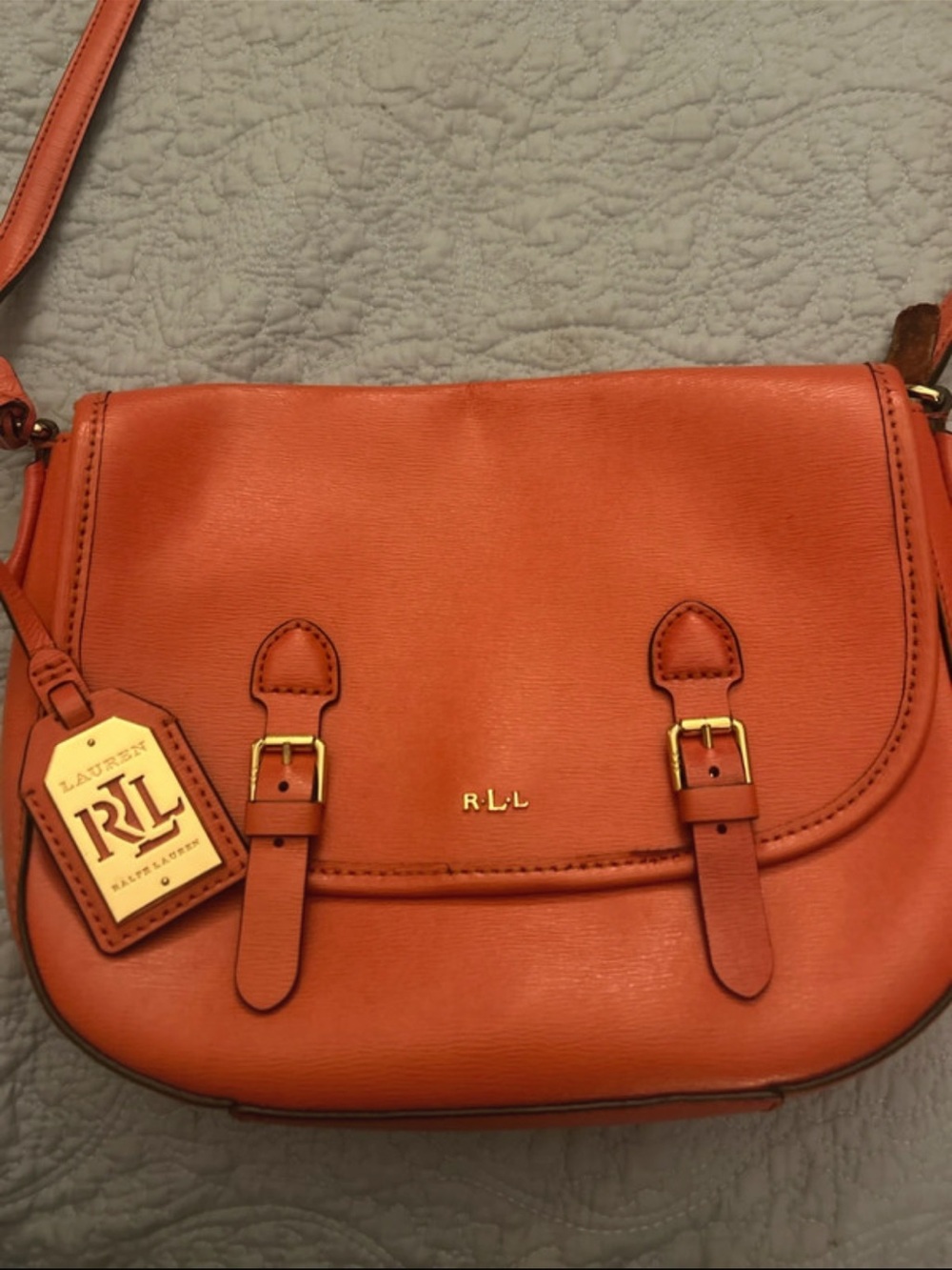 Lauren Ralph Lauren Orange Leather Crossbody with Gold Hardware